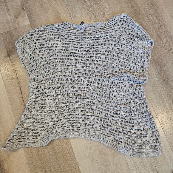 Eileen Fisher Petite Gray Silver Sequin Loose Knit Sleeveless Sweater PL Large - Picture 6 of 6